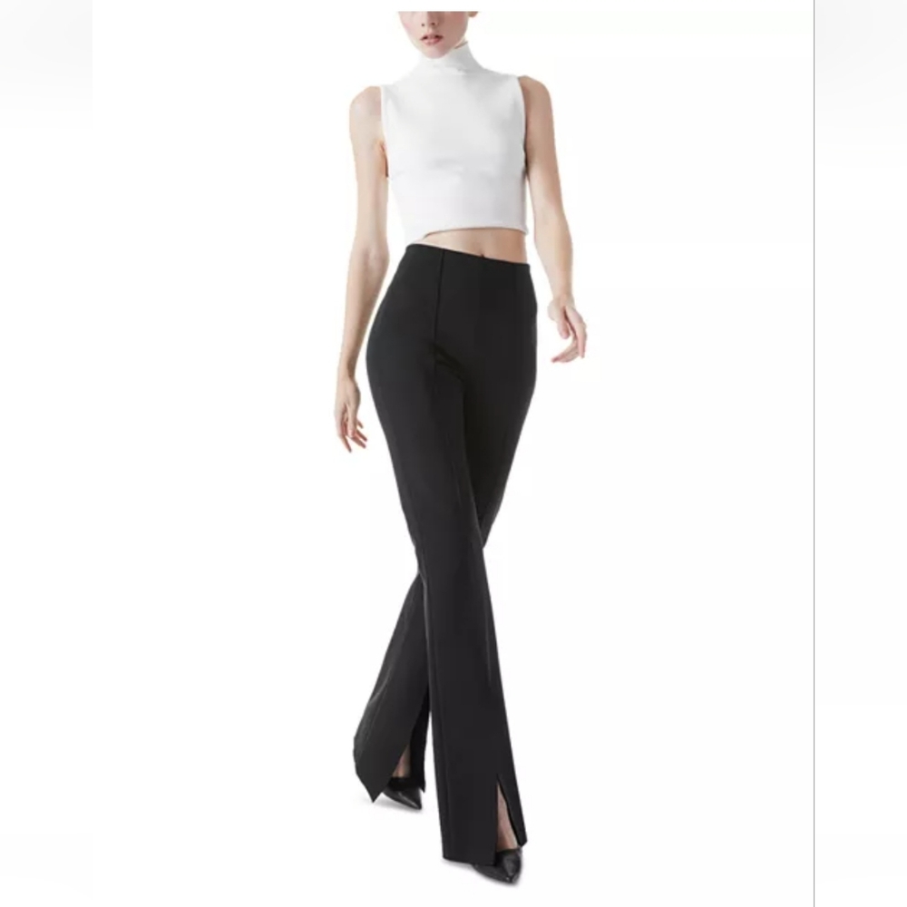 ALICE + OLIVIA Emiko High-Waisted Slit-Hem Pants Black Quiet Luxury Size 8